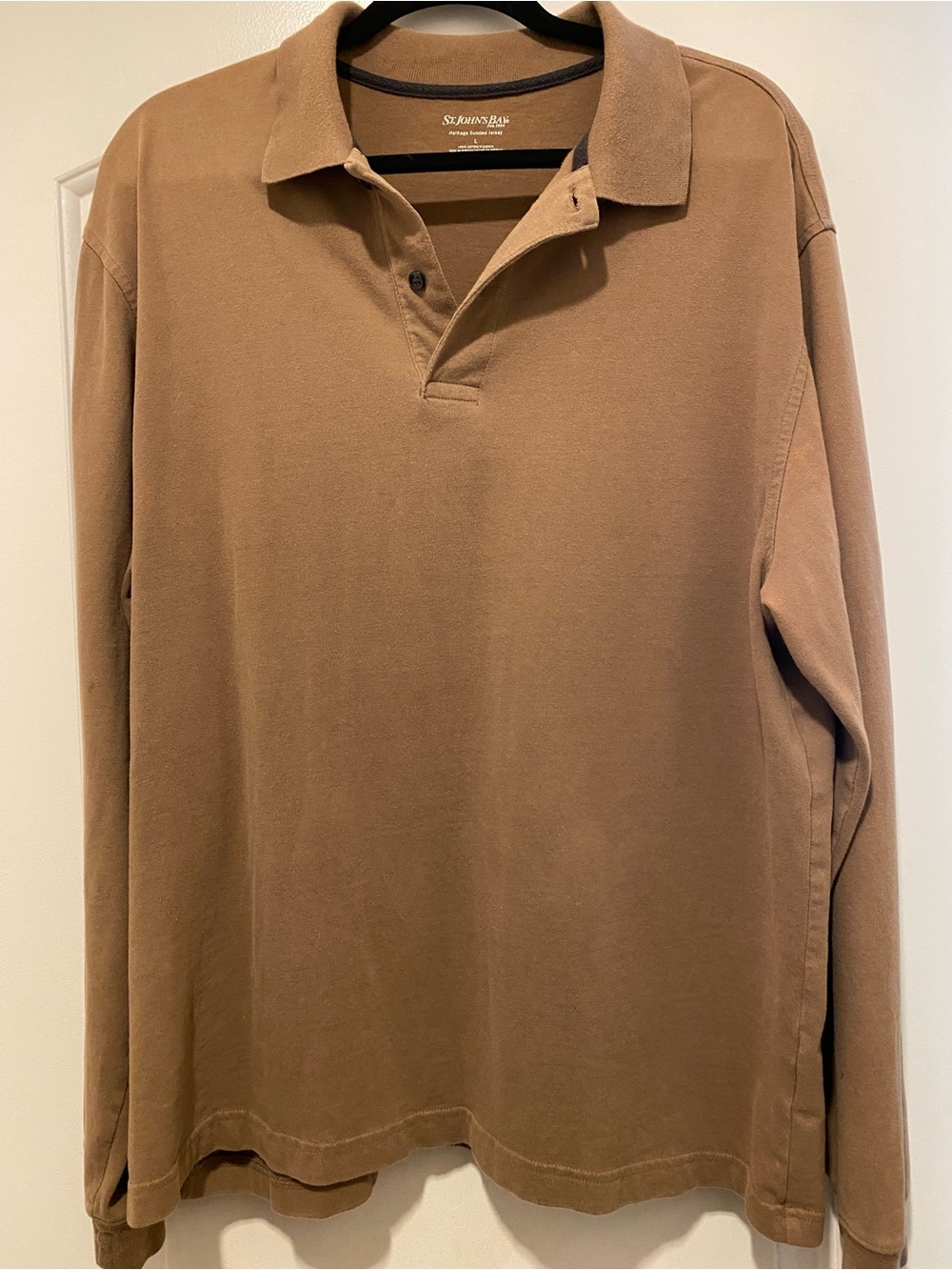 St. John's Bay Men's Tan/Brown Long-Sleeve Polo Large